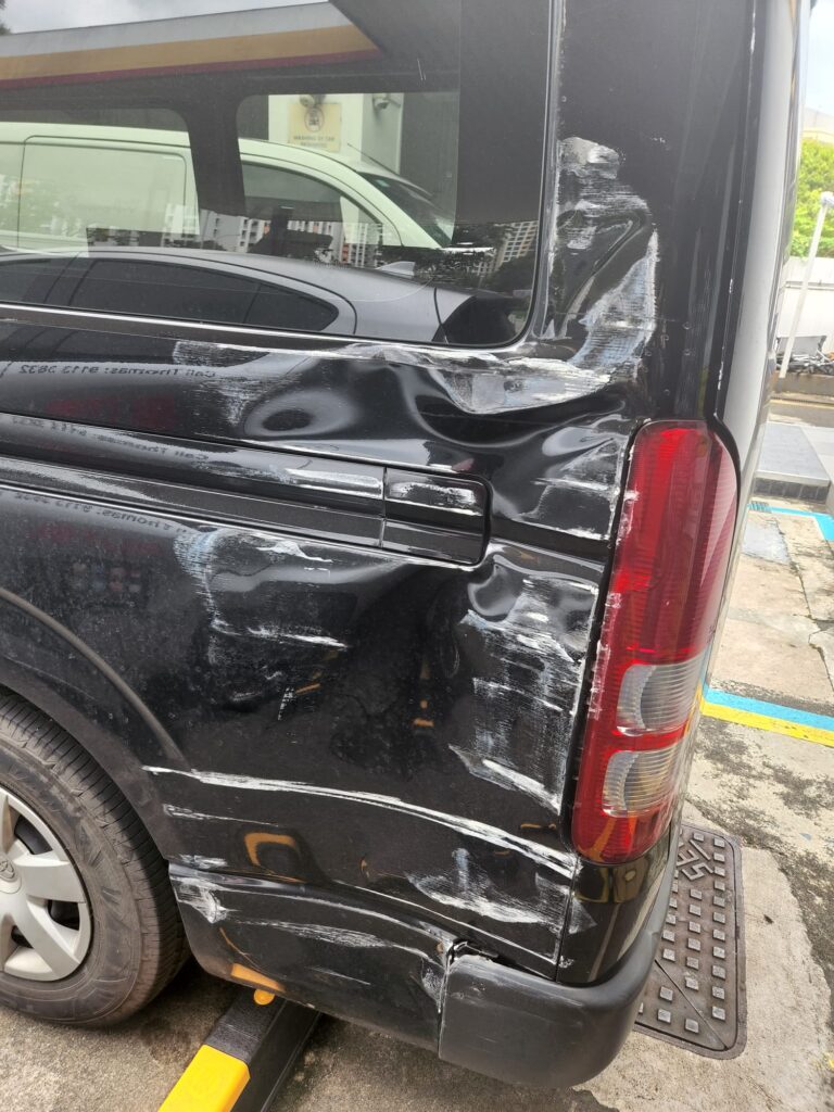 van damaged on the sides