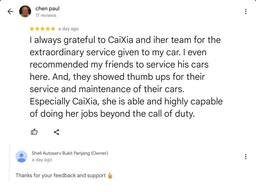 Testimonial From A Customer's Positive Experience with Our Car Services in Singapore