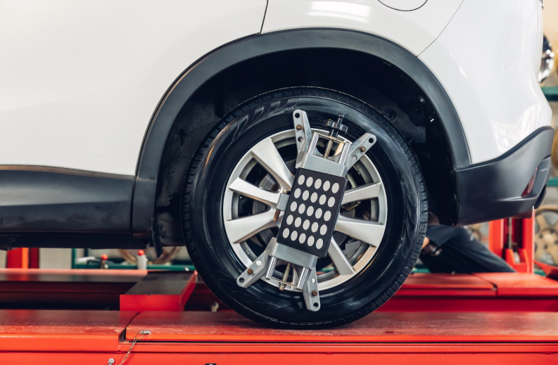 Car Undergoing wheel balancing