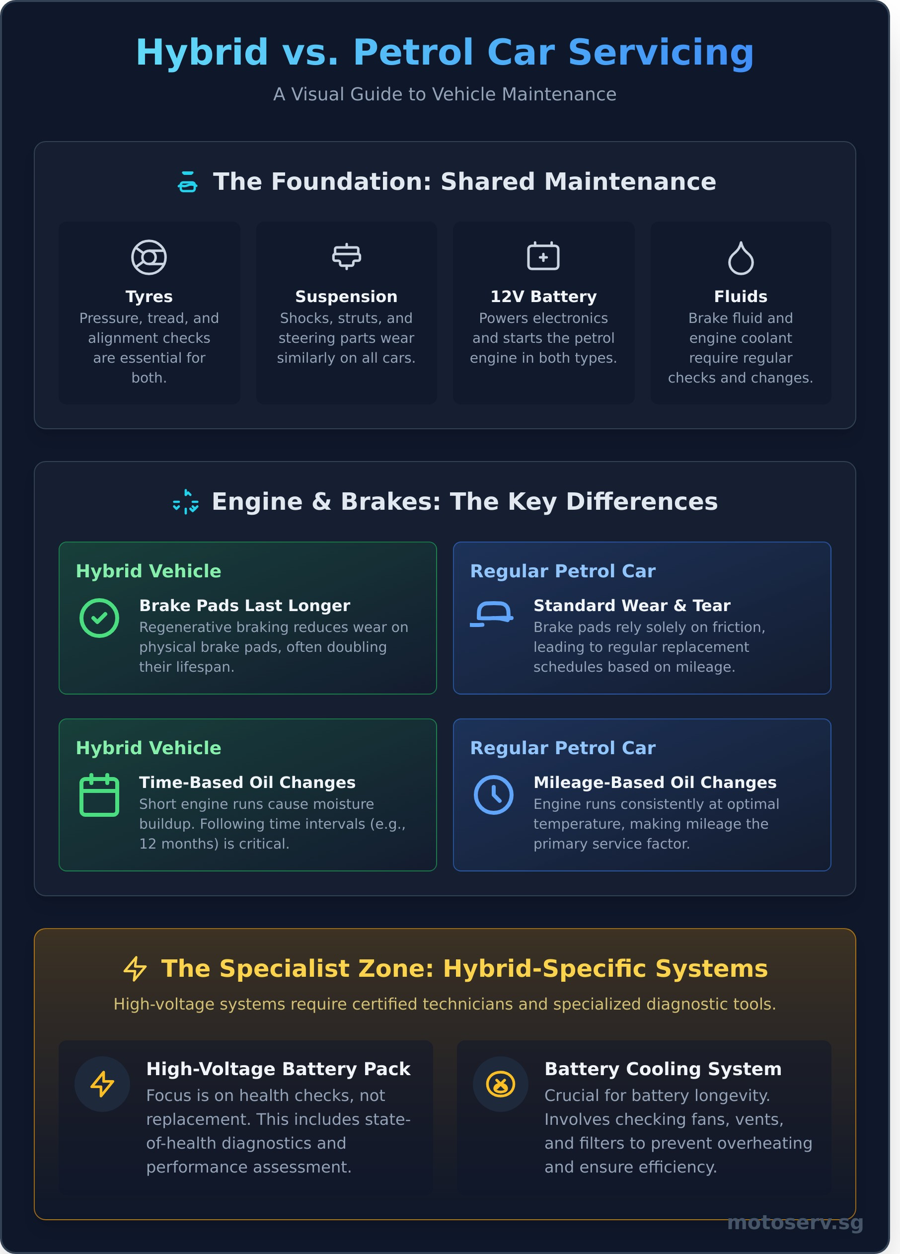 Hybrid Car Servicing vs. Regular Cars: What’s Different at an Auto Workshop? - Infographic