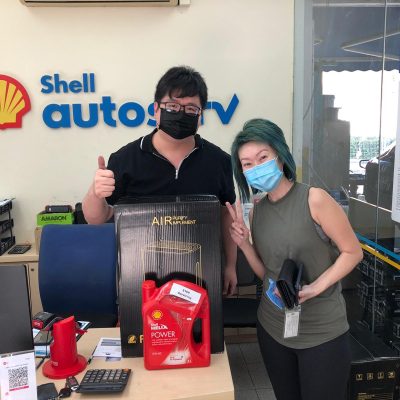 a happy woman with shell helix power